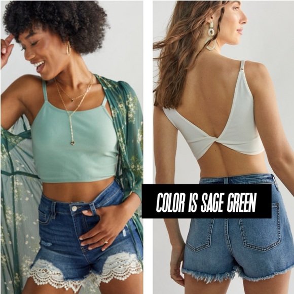 New Francesca’s Alice Twist Crop Sage Green Cami Top - Picture 1 of 7